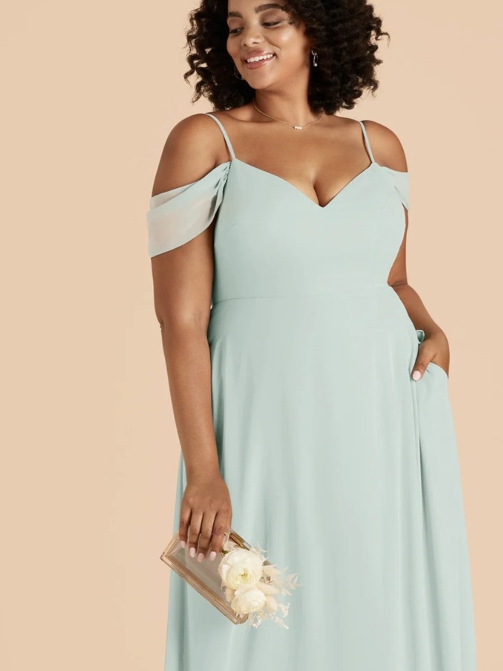 Birdy Grey V-Neck Maxi Dress in Mint Chiffon W/ Front Slit. Sz 2X Flawless